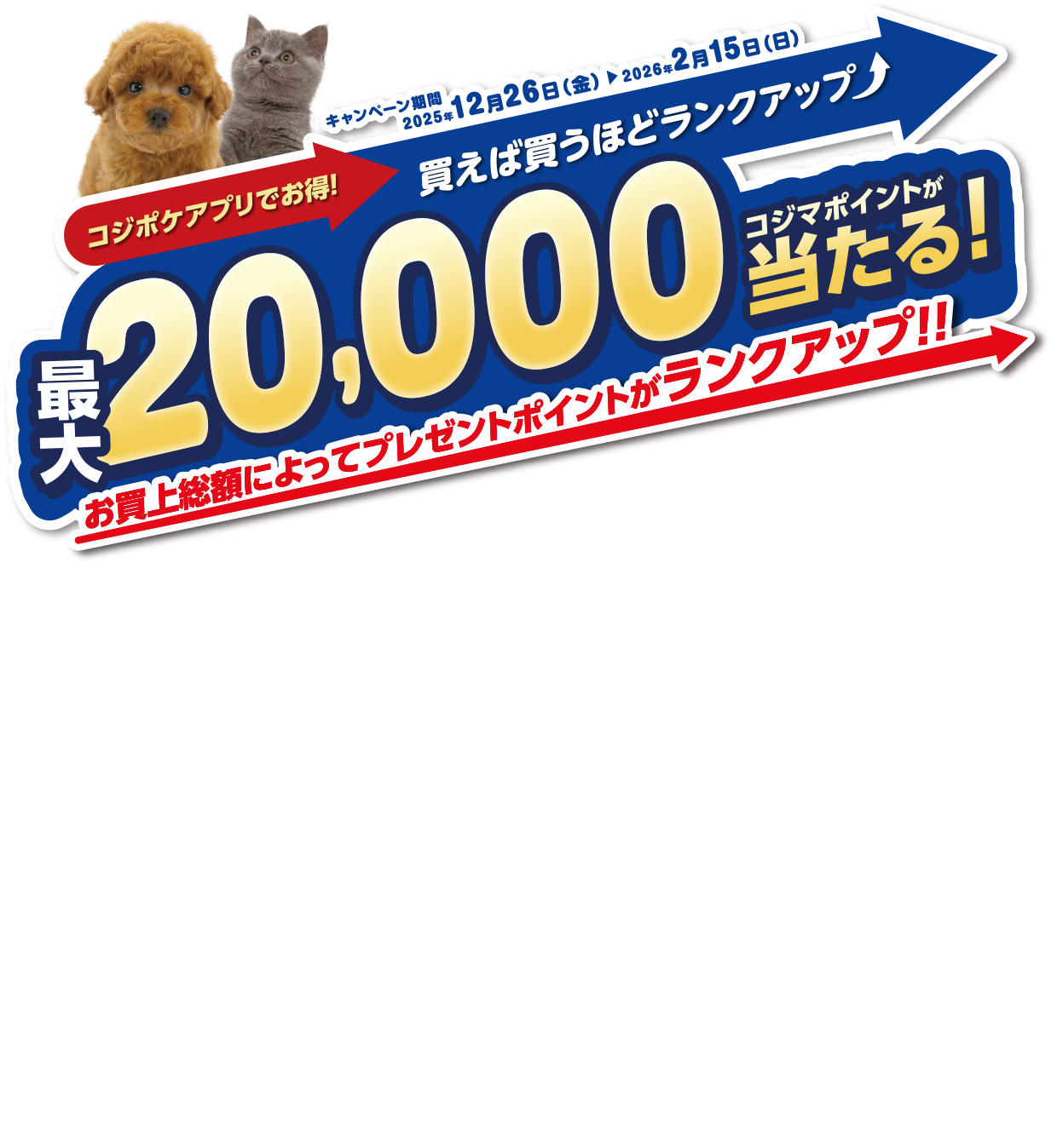 コジポケアプリでお得!買えば買うほどランクアップ 最大20,000コジマポイントが当たる!